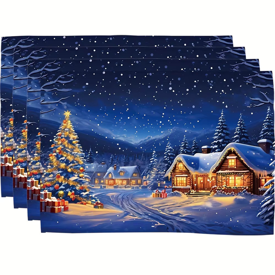 VIKAMA 4-teiliges Tischset Weihnachts-Schneeszene für festliche Tischdekoration - Bild 4