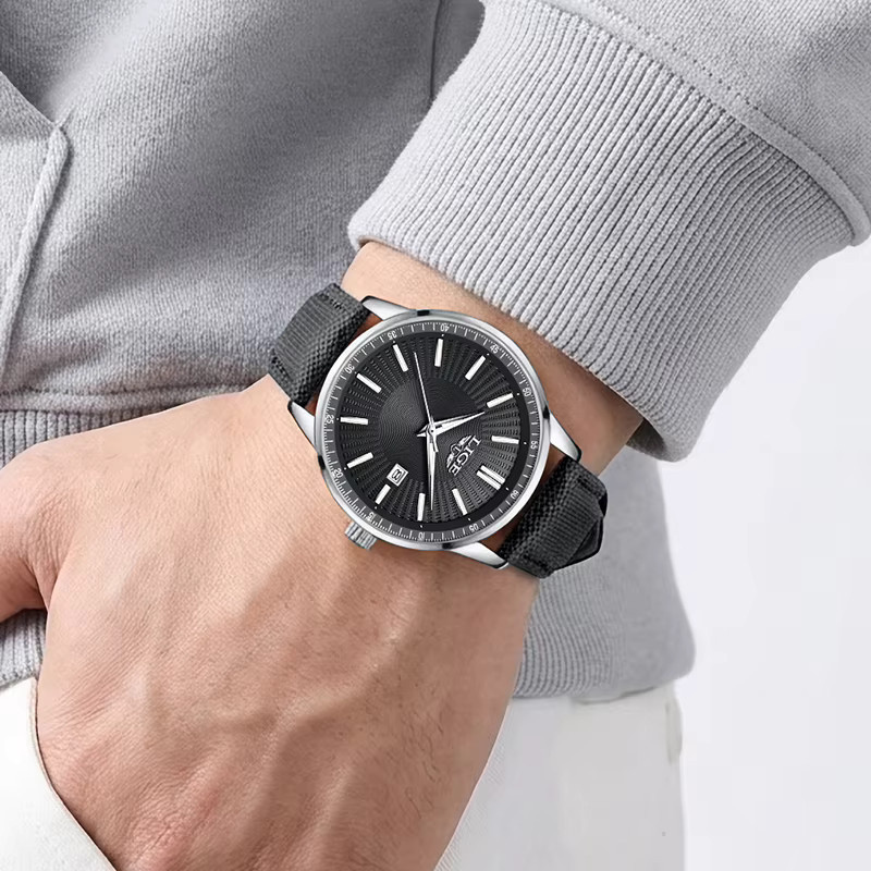 LIGE Armbanduhr, Quarz, Leder, Schwarz, Chronograph, Herren - Bild 4