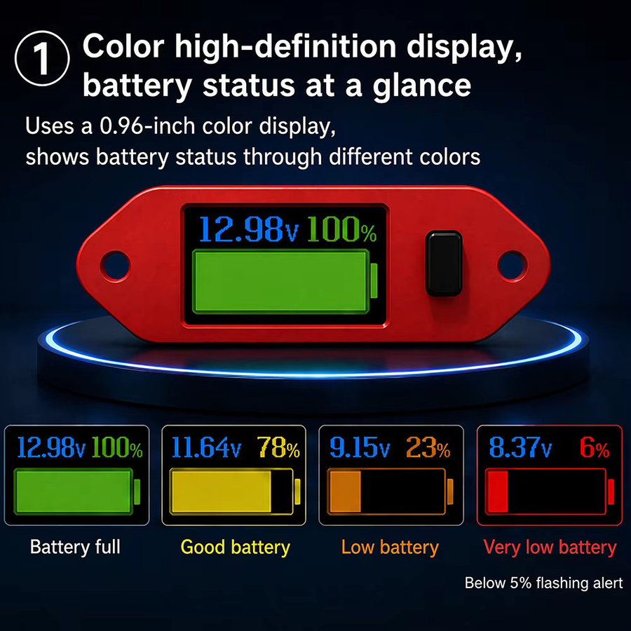 Gaqqee Programmierbares Voltmeter 0,96 Zoll in Rot für Elektrofahrzeuge und Batteriepakete (4–55 V) - Bild 2
