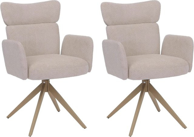MCW 2er-Set Esszimmerstuhl N11 drehbar mit Auto-Return, Stoff Bouclé Beige, Beine Holz-Optik - Bild 1