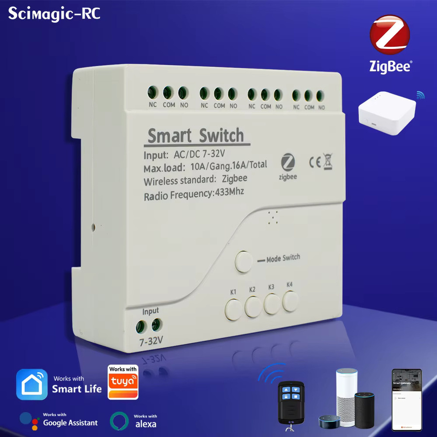 Tuya Scimagic-RC Smart Switch Zigbee 4-Kanal Heimrelaismodul mit WiFi und RF 433MHz App Fernbedienung 10A in Weiß - Bild 3