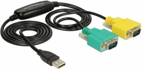 Delock USB 2.0 auf 2x RS232 DB9 Seriell Adapter Kabel, Schwarz/Gelb/Grün, Länge: 1,5 m - Bild 1