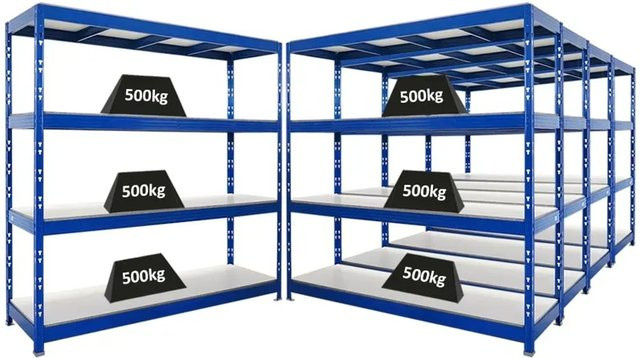 5er Set PROREGAL Rhino Profi Schwerlastregal in Blau mit 4 Melamin-Ebenen, B/T/H: 200 x 60 x 200 cm - Bild 1
