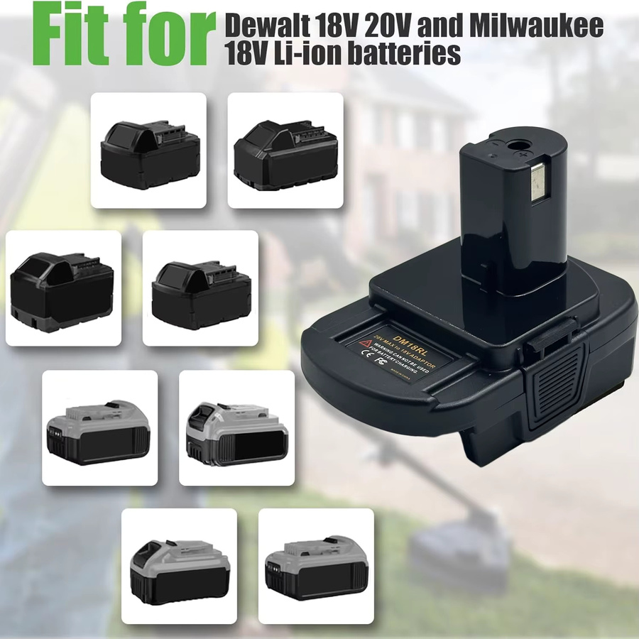 DM18RL-Adapter in Schwarz kompatibel mit Ryobi 18V, Milwaukee M18 und DeWalt 20V Akkus - Bild 4