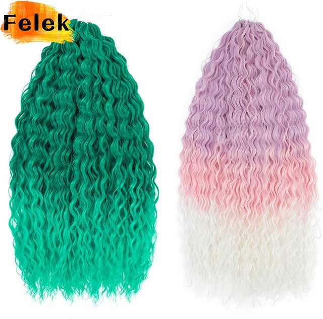 Felek Haarverlängerung Wasserwelle Twist, Synthetisch, Ombre Grün Rosa - Bild 1