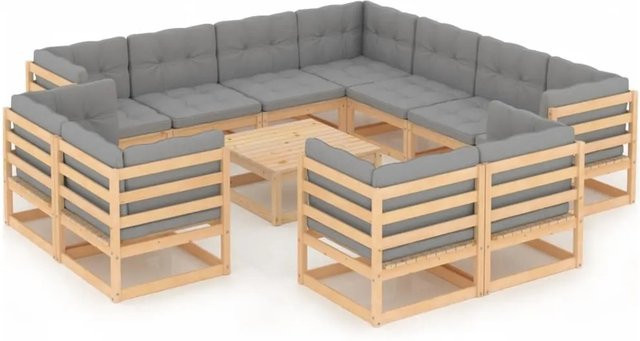 vidaXL Garten-Lounge-Set Modell 5 aus massivem Kiefernholz in U-Form mit grauen Kissen - Bild 1