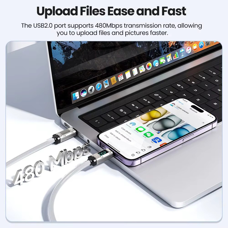 Toocki USB-C auf USB-C Schnellladekabel mit LED-Anzeige 20 W für iPhone 14 13 12 Pro Max, Schwarz - Bild 2