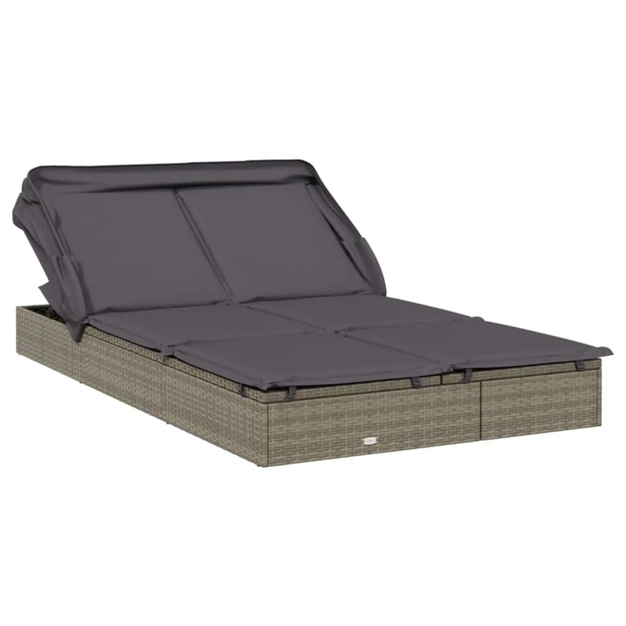 vidaXL 2-Personen-Sonnenliege mit Sonnendach aus PE-Rattan in Grau, B/T/H: 213 x 118 x 97 cm - Bild 2