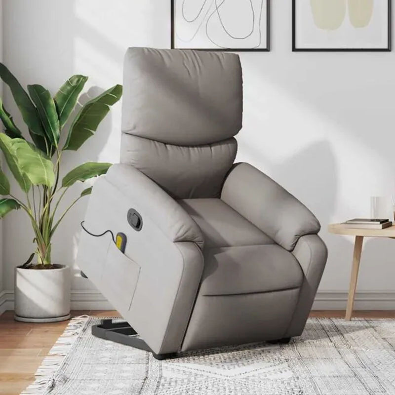 Massagesessel mit Aufstehhilfe von vidaxl als moderner Relaxsessel aus Stoff in Taupe meliert - Bild 1