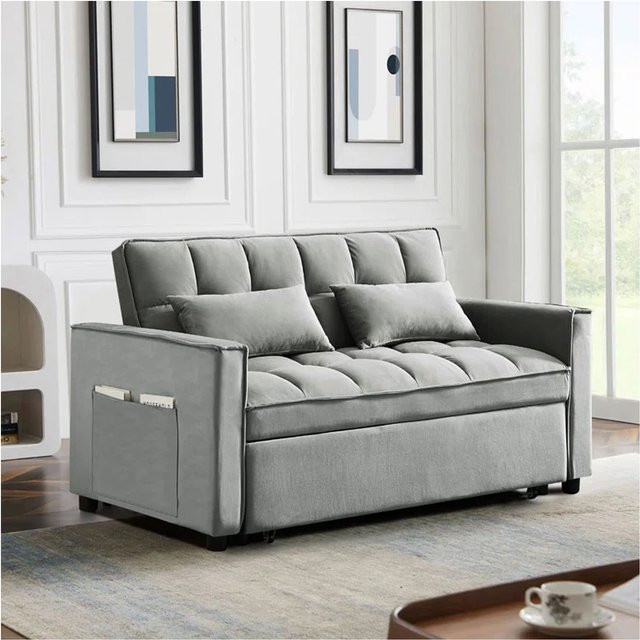 HTI-Living Sofa mit Schlaffunktion und quadratischer Steppung in Samt-Optik mit Auszugsschublade und Armlehnen - Bild 1