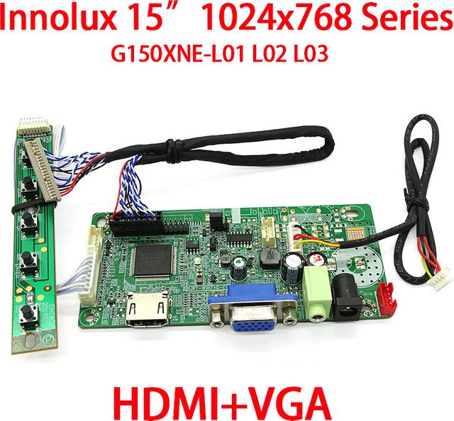 GLZLDY LCD Industrie-Display-Treiber-Board-Kit für 15 Zoll G150XNE-L01 L02 L03 mit HDMI, DVI, VGA und LVDS-Kabel, 1024x768, 8bit, 20pins, 1,25mm, Grün - Bild 1