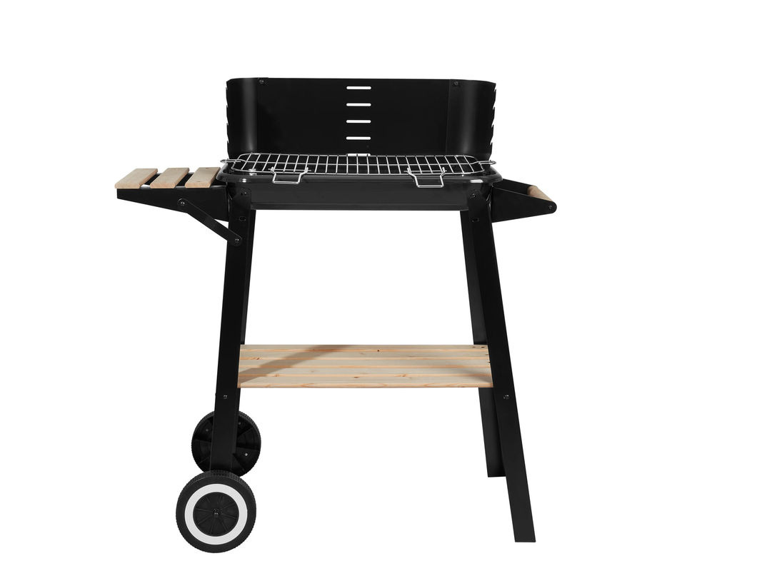 GRILLMEISTER Holzkohlegrillwagen in Schwarz mit Seitentisch und Ablagefläche aus Holz - Bild 2
