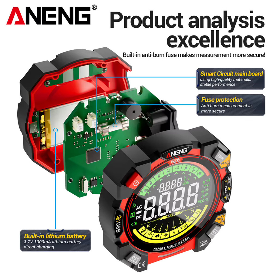 ANENG 626 Digitalmultimeter hochpräziser AC/DC-Tester mit NCV-Spannungsinduktion bis 600 V - Bild 4