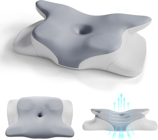 Juskys Ergonomisches Nackenkissen aus Memory-Schaum, atmungsaktiv, Weiß/Grau