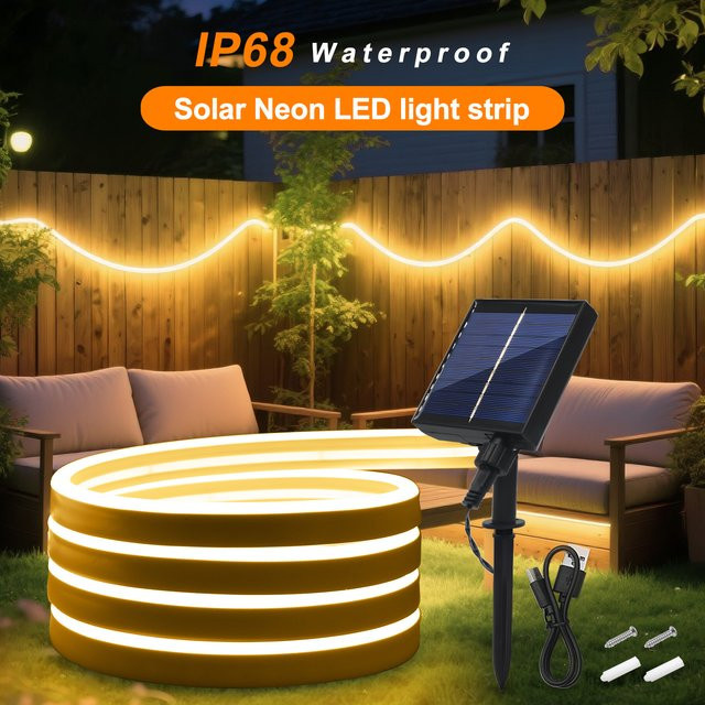 HEGEHE Solar Neon LED Streifen IP67 Wasserdicht White Flexible Neon Flex Licht für Garten und Pool 24V 120 LEDs/m - Bild 1