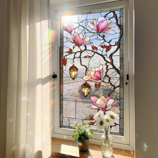 Begonie Sichtschutzfolie Yvonne Retro-Textur, bunt, klebstofffrei für Fenster und Glas im Badezimmer - Bild 2