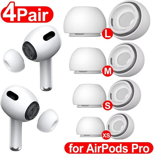 4 Paar Silikon-Ohrstöpsel-Ersatzkappen in Weiß für Apple AirPods Pro 1. und 2. Generation, Größen XS/S/M/L - Bild 1
