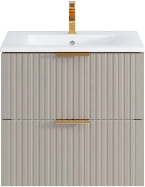 Vente-unique Einzelwaschtisch Zevara in Beige im Art-déco-Stil, Breite: 60 cm, Tiefe: 46 cm, Höhe: 57 cm - Bild 1