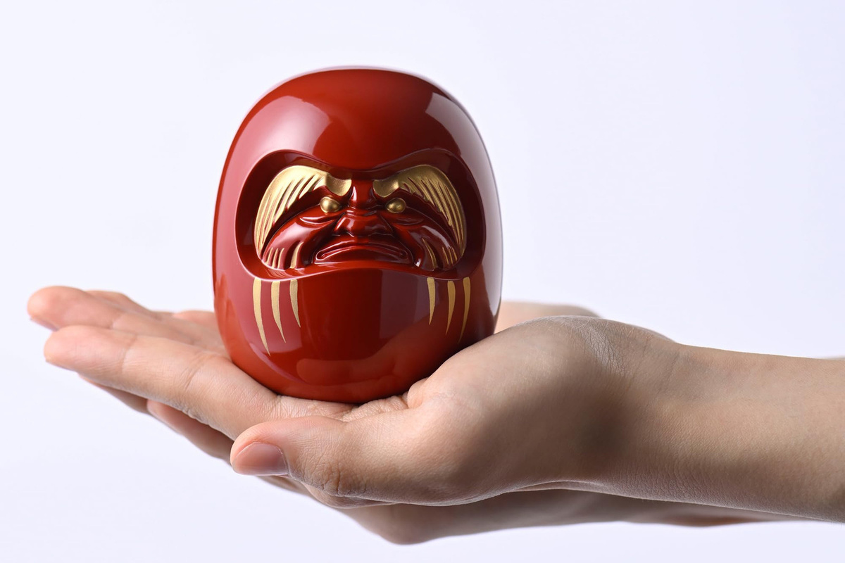 Gingado Rote Daruma Figur von Engaku Takaoka aus Kupferware in Rot - Bild 4