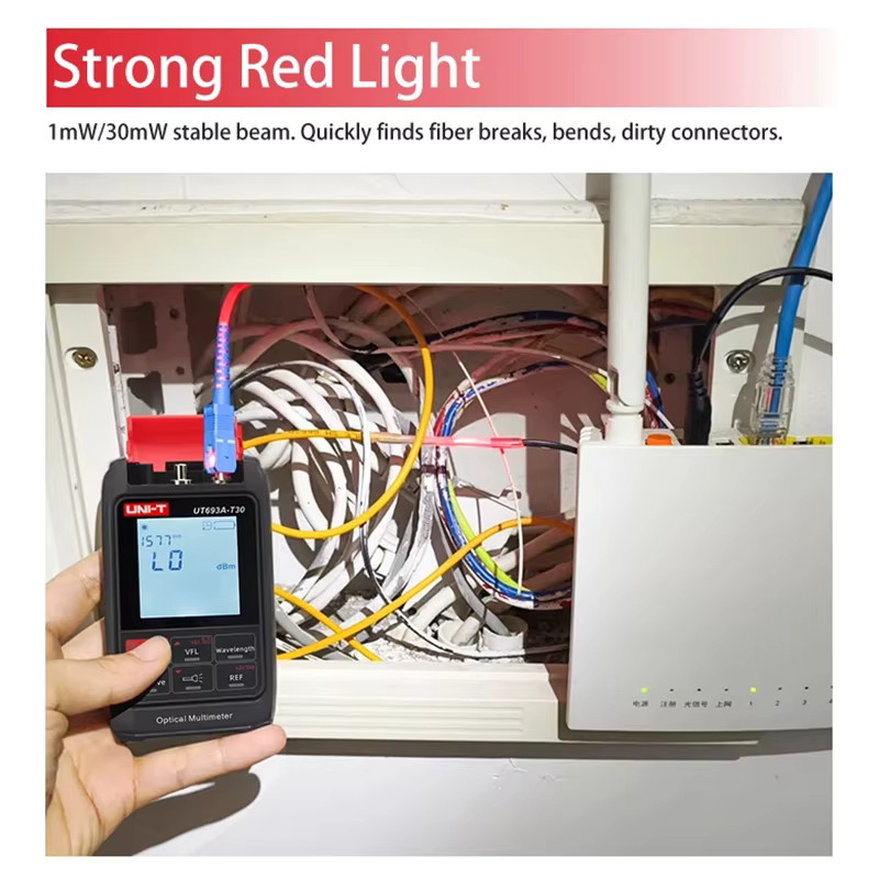 UNI-T UT693A 4-in-1-Glasfasertester mit 30 mW Rotlichtquelle VFL, Netzwerkkabeldetektor und optischem Leistungsmesser - Bild 2