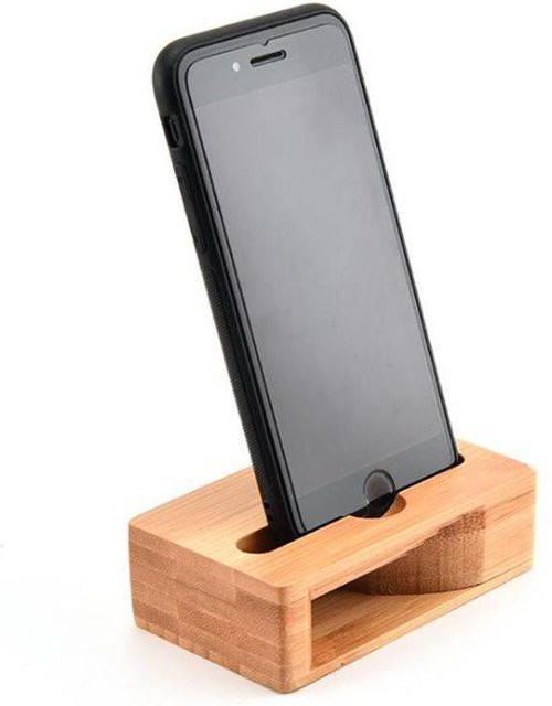 Universal Bambus Telefon-Soundverstärker und Handyhalter Ständer in Grau und Braun - Bild 1