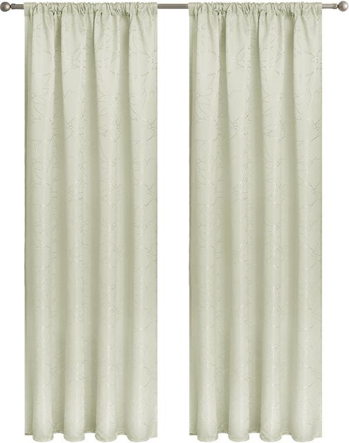 Yiran Furniture Vorhang mit Stangendurchzug aus Jacquard-Hibiskusstoff in Beige, B: 132 cm, H: 160 cm - Bild 1