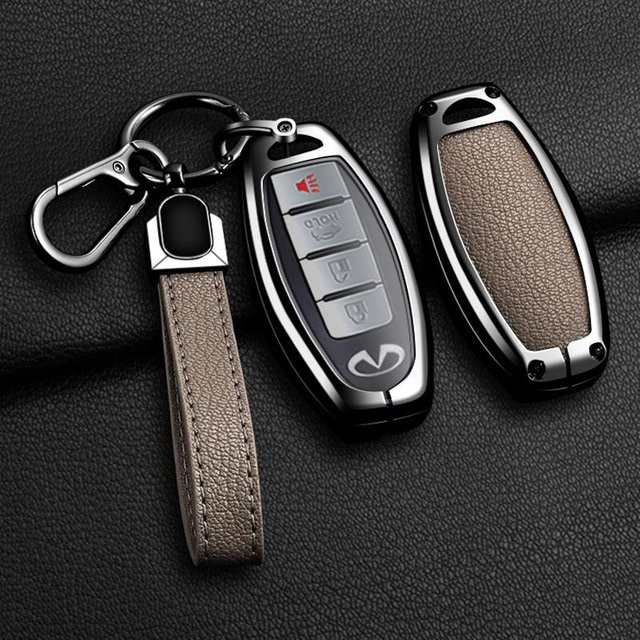 Schlüsselhülle aus Zinklegierung für Infiniti Q50 Q60 Q70 QX50 QX60 QX70 G25 FX JX35 in Braun mit Schlüsselanhänger - Bild 1