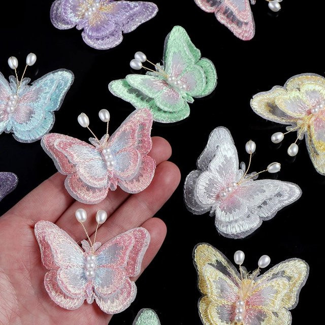 Louleur Schmetterling Patches, Perle Mesh Spitze, 6 Stück - Bild 1
