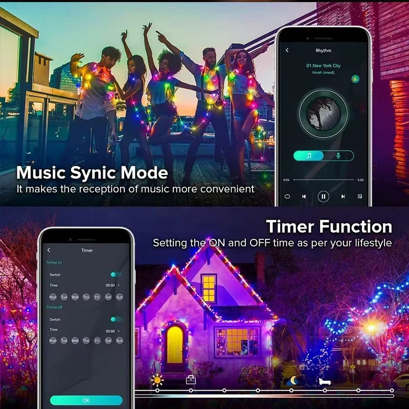 TLEDMP RGB Outdoor LED Lichterkette mit App-Steuerung, Fernbedienung und Musik-Sync, Multicolor - Bild 4
