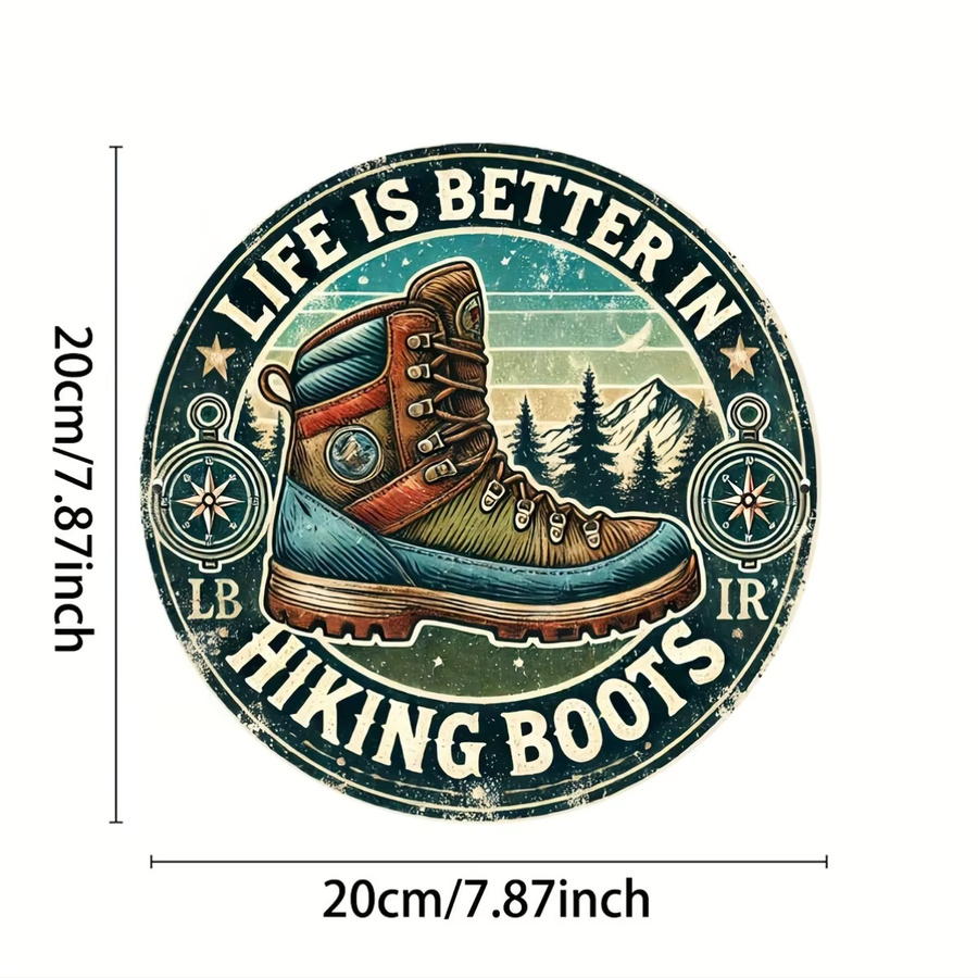 Potdemiel Wandkunstschild Life is Better in Wanderstiefeln, rundes Metalldekor in Vintage-Optik, Durchmesser: 20,3 cm - Bild 2