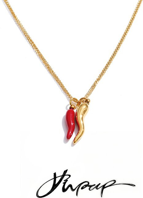 Yhpup Halskettenanhänger Edelstahl, Emaille, Chili, Bicolor, Unisex - Bild 1