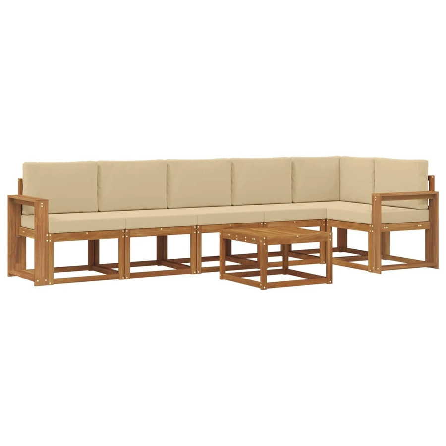 vidaXL Outdoor-Sofagarnitur aus Akazienholz in L-Form mit 7-teiligem Set, Farbe Natur und Beige - Bild 2