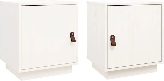 vidaXL Nachttische 2er Set aus massivem Kiefernholz in Weiß, Modell 3, rustikal, B/T/H: 40 x 34 x 45 cm - Bild 1