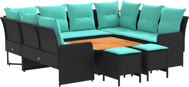vidaXL Gartenmöbel-Set aus PE-Rattan und Stahl in Schwarz-Türkis mit 8 Kissen im L-Shape Design - Bild 1