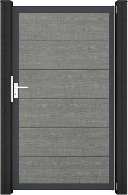 GroJa Steckzaun Tor BasicLine Universal-DIN einflügelig in Grey Ash Cut aus Aluminium, BPC und PVC - Bild 1