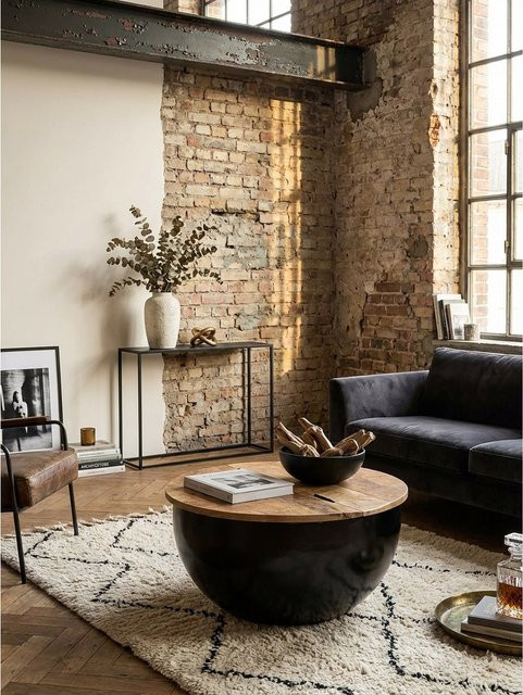 Couchtisch KADIMA DESIGN im Industrial-Style aus Mango-Massivholz und Metall, Schwarz, B/T/H: 60 x 34 x 60 cm - Bild 1