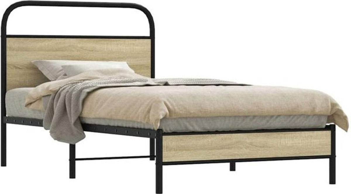 Bettgestell Vidaxl aus Holzwerkstoff und Stahl in Eiche Natur und Braun, B/T/H: 190 x 100 x 105 cm - Bild 1