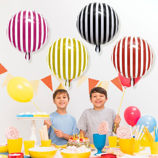 XQYY Gestreifte Folienaluminium-Luftballons in Rot und Mehrfarbig, 45,72 cm runde Heliumballons für Geburtstag, Halloween und Weihnachten - Bild 1