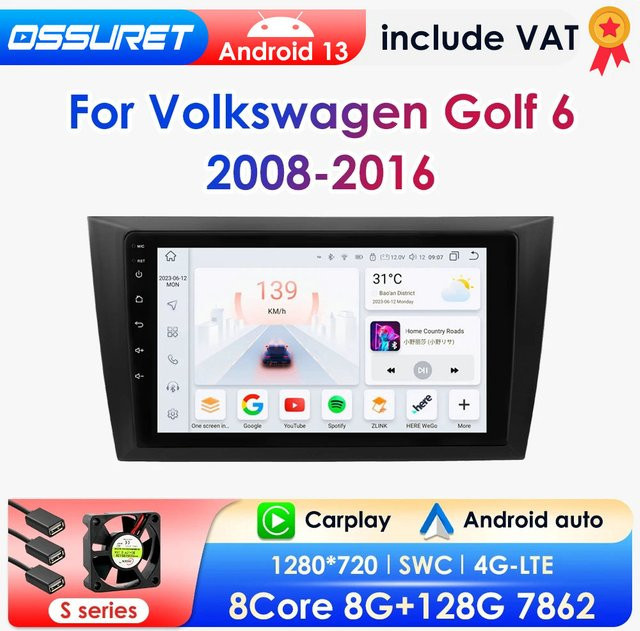OSSURET Carplay Android Autoradio für Volkswagen Golf 6 2013-2017 mit GPS Navigation und Audio Stereo in Schwarz - Bild 1