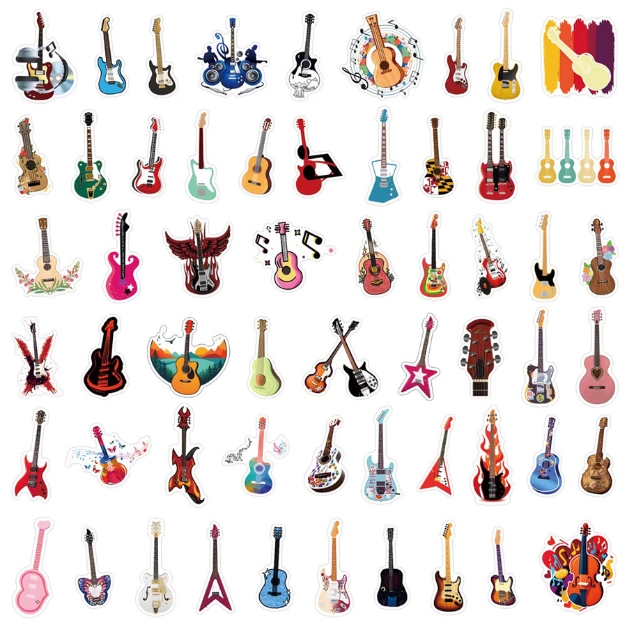 GOGOTU Gitarren-Graffiti-Aufkleber, Cartoon Musikinstrument-Sticker, 55/110 Stück - Bild 3