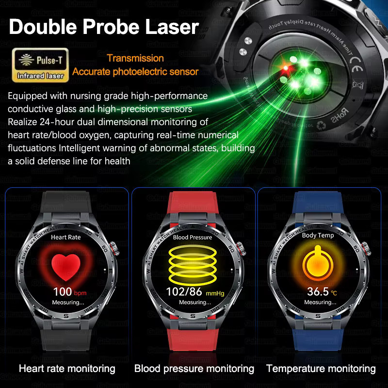 GUHUAVMI KI-Smartwatch mit EKG-Funktion, Saphirglas und Bluetooth-Anruffunktion in Rot - Bild 3