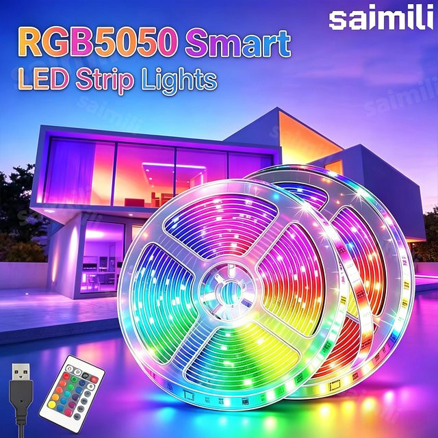 Shine-Tale RGB LED USB-Lichtstreifen mit Fernbedienung, Farbwechselnde 5050 SMD Beleuchtung in Multicolour für TV-Hintergrundbeleuchtung, Gaming-Raum und Kinderzimmer - Bild 1