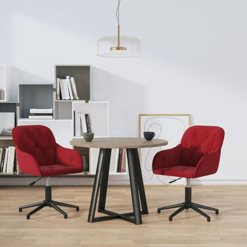 2er Set Vidaxl Esszimmerstühle drehbar aus Samt in Rot mit Polsterung und Metallgestell - Bild 1