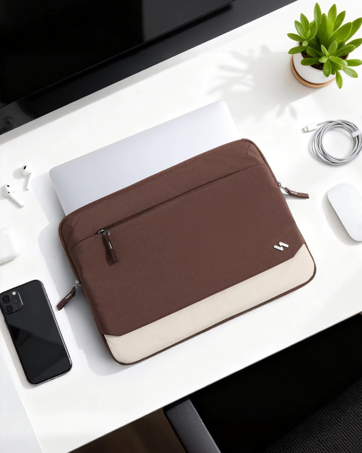 Inateck 360° Schutz Laptoptasche Hülle Schultertasche in Braun, kompatibel mit 13-Zoll MacBook Pro/Air und 14-Zoll MacBook Pro/Max (2021-2026), LBT32 - Bild 6