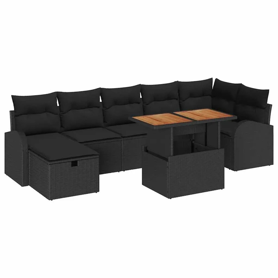 vidaXL Garten-Sofa-Set aus Poly Rattan in Schwarz mit 8 Teilen, Polsterkissen und Stauraumfunktion - Bild 2