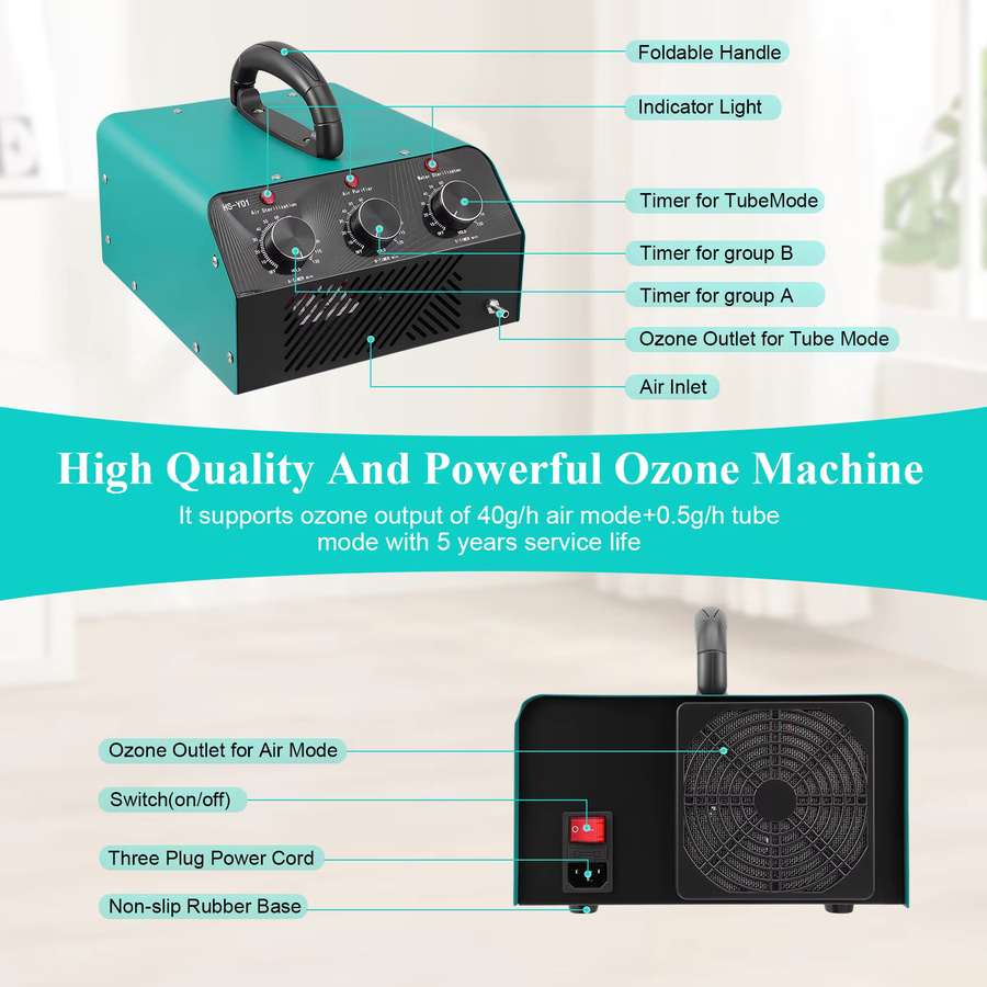 Jugacool Ozongenerator 60000mg/h Ozon-Luftreiniger für den Haushalt in Green und Turquoise mit 120-Minuten-Timer zur Entfernung von Schimmel und Rauch - Bild 2