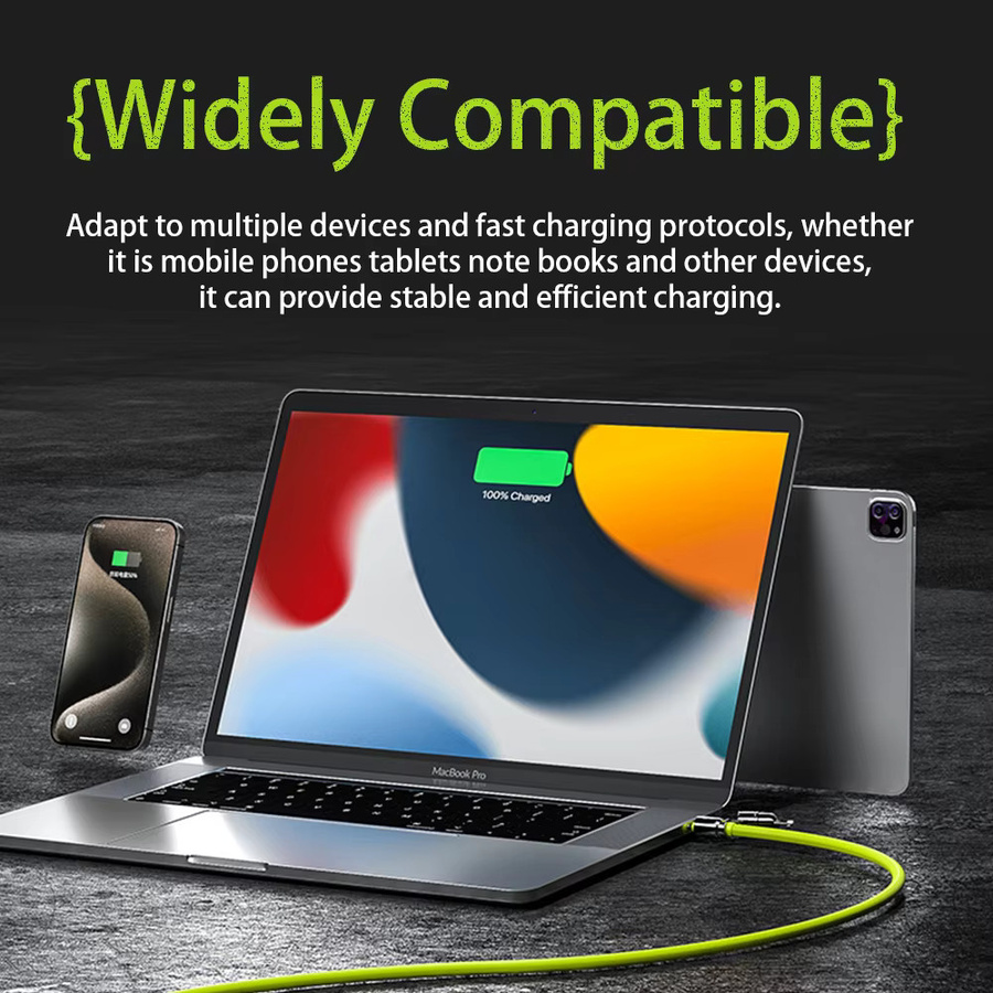 WEKOME 4-in-1 Kirsite-Ladekabel 240W mit Mehrfachfunktionen in Gelb für iPhone, iPad, Notebook und Samsung - Bild 2