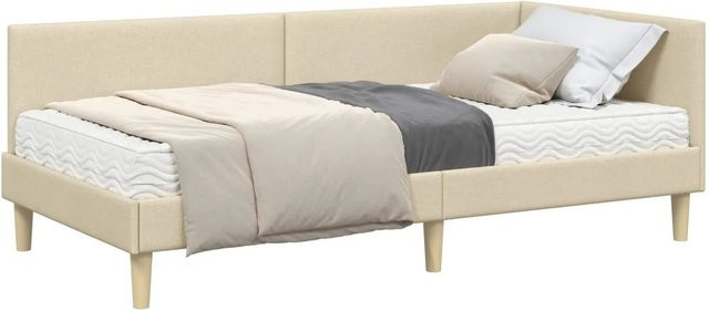 vidaXL Eckbettgestell mit Matratze in Creme, 2-teiliges Set aus Stoff und Sperrholz - Bild 1