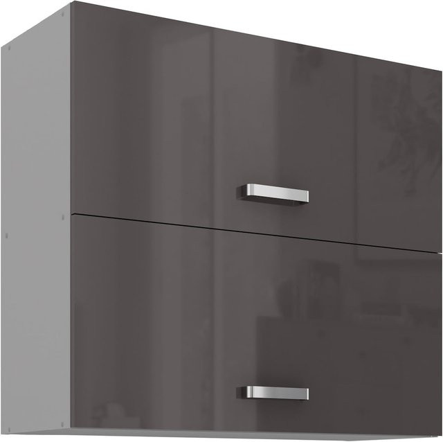 Küchen Hängeschrank Grey Bianca in Hochglanz Grau mit internen Regalböden - Bild 1