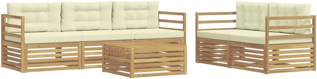 vidaXL Outdoor-Sofagarnitur aus Akazienholz mit Polstern in Weiß und Beige, 6-teiliges Set mit Tisch und Sitzkissen - Bild 1